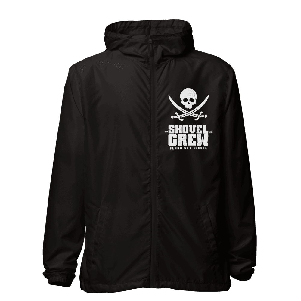 Black Sky Shovel Crew — Black (white print, Front)
